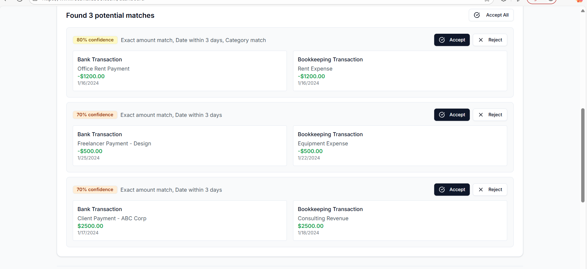 Automated Matching Engine - Transaction Matching